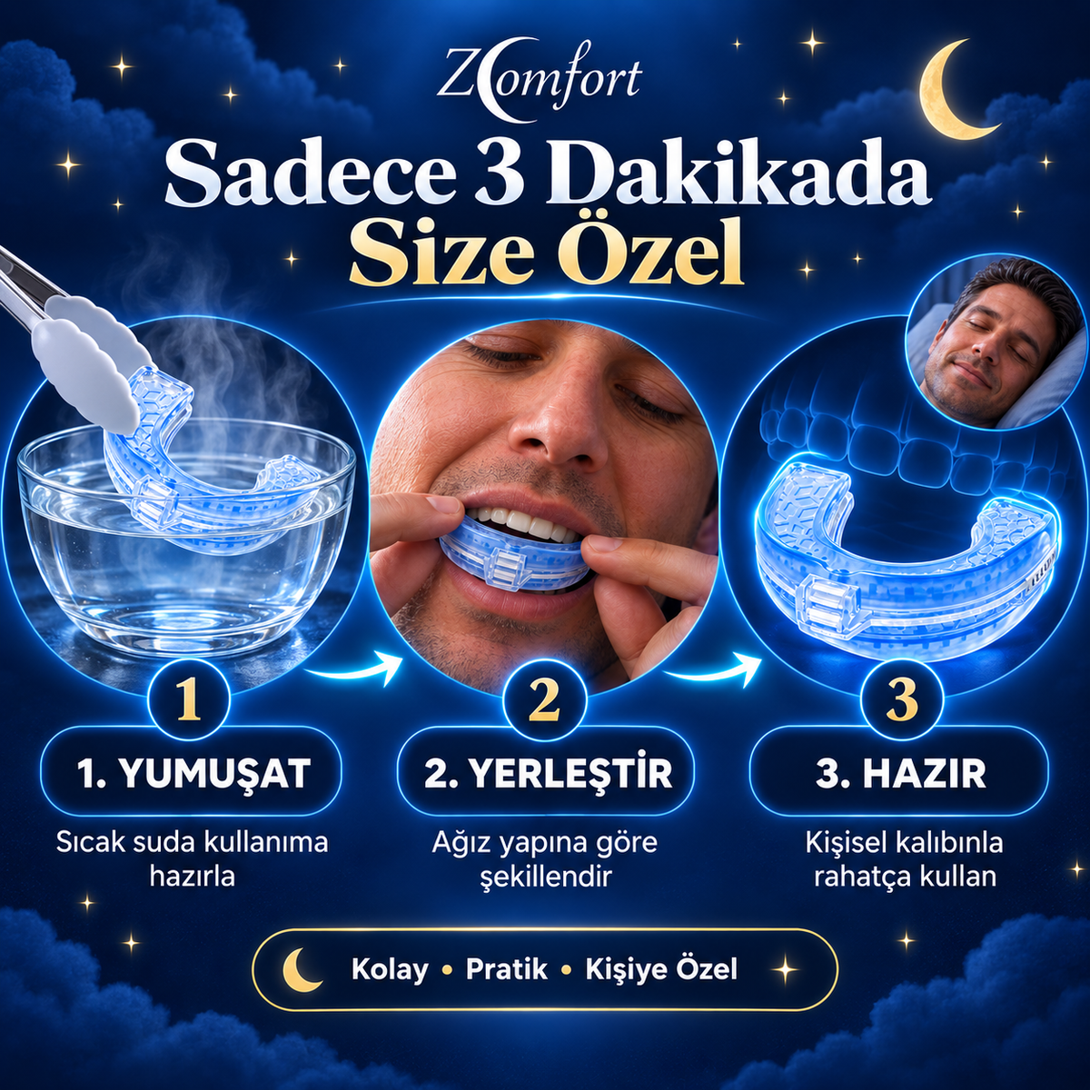 Horlamayı Azaltmaya Yardımcı Ayarlanabilir Gece Ağız Aparatı